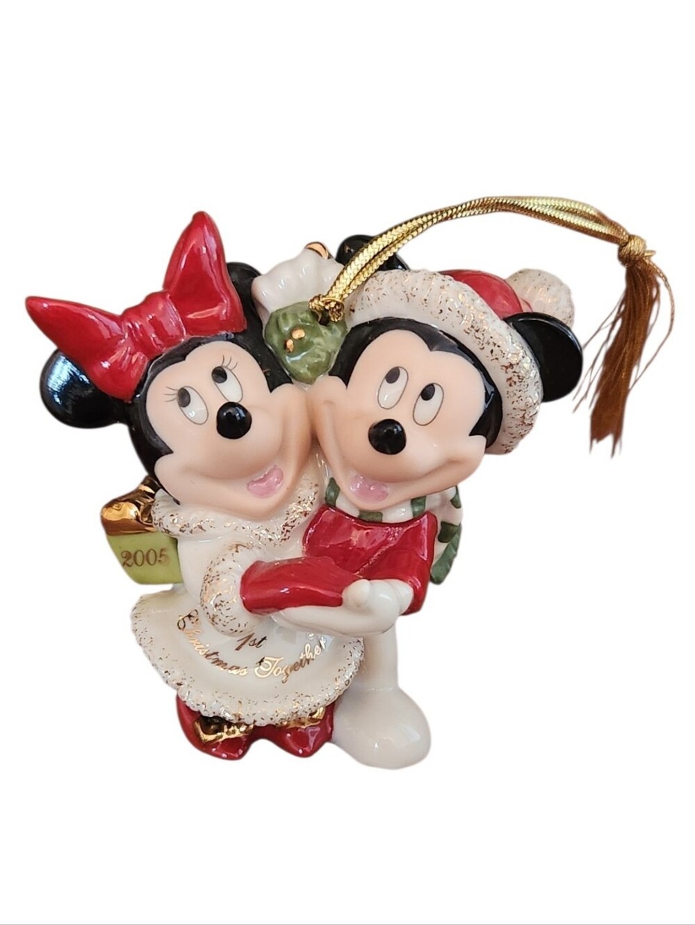 Lenox Disney Mickey Minnie Our 1st Christmas Together 2005 Ornament‎ Ivory Gold